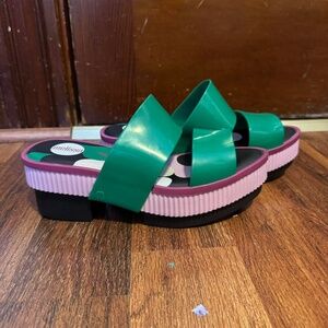 Melissa x Carla Colares green and purple platform sandals